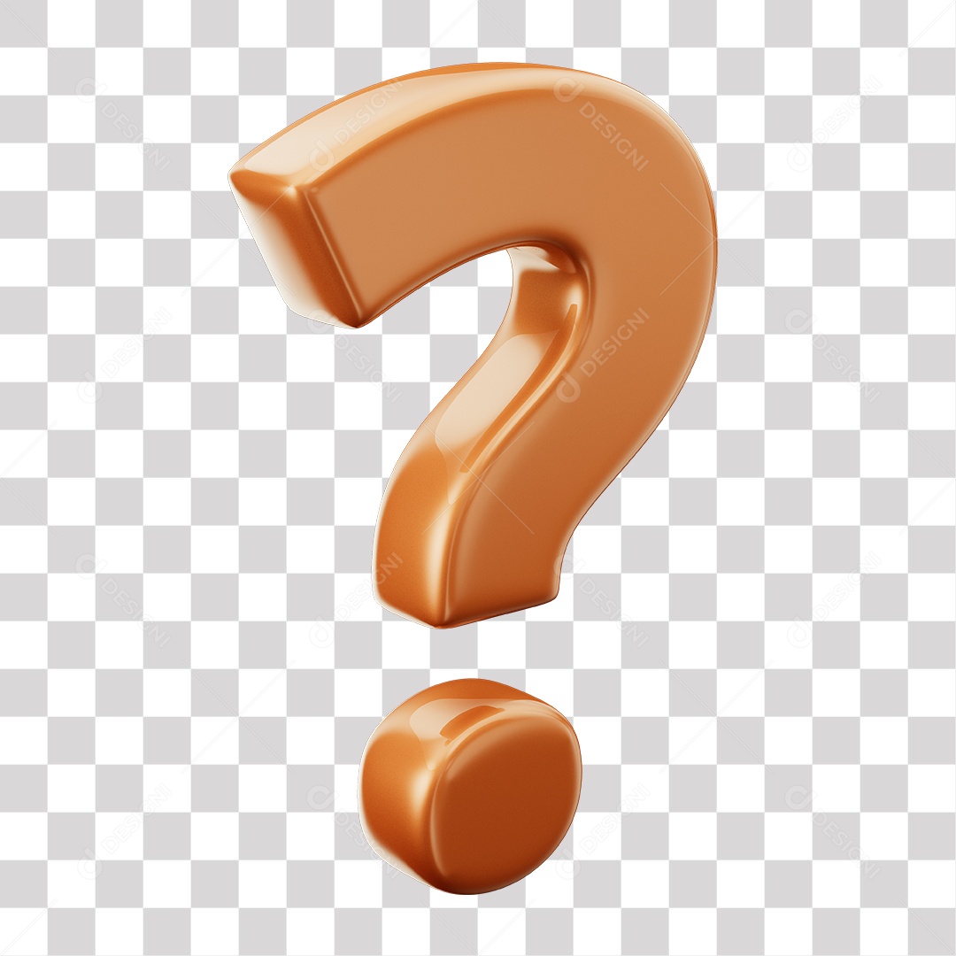 Símbolo de ponto de interrogação marom Elemento 3D para Composição PNG Transparente