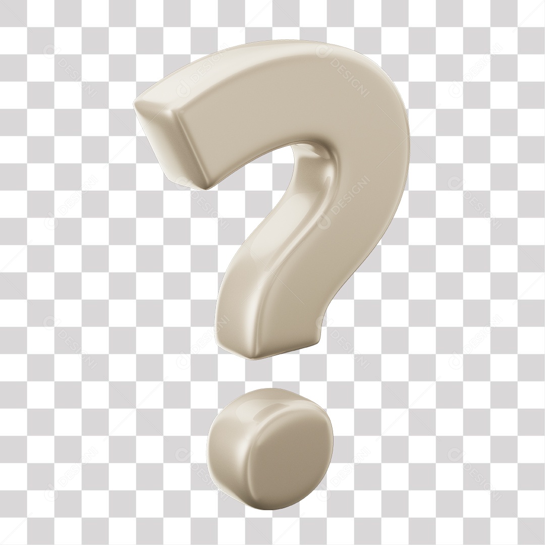 Símbolo de ponto de interrogação branco Elemento 3D para Composição PNG Transparente