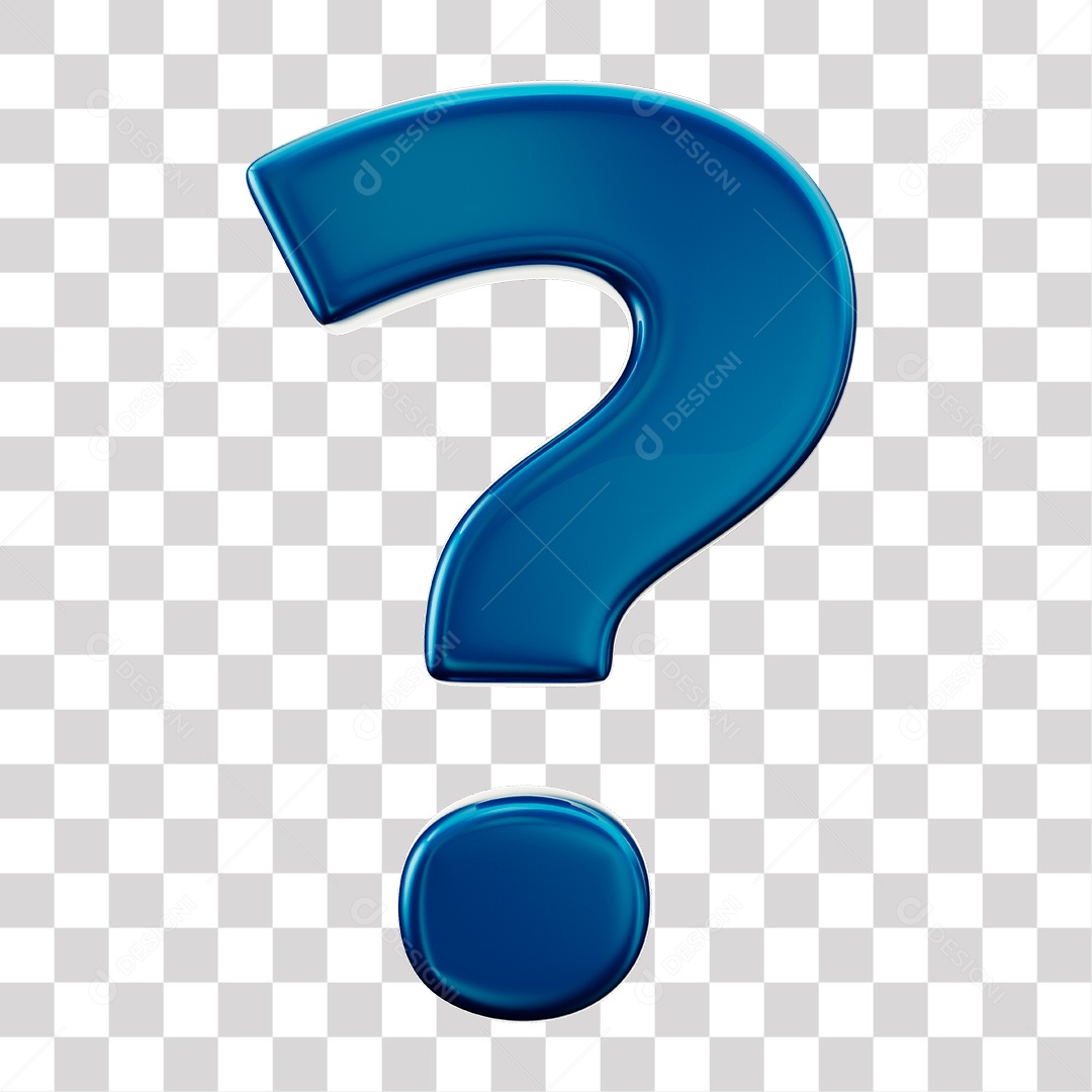 Símbolo de ponto de interrogação azul Elemento 3D para Composição PNG Transparente