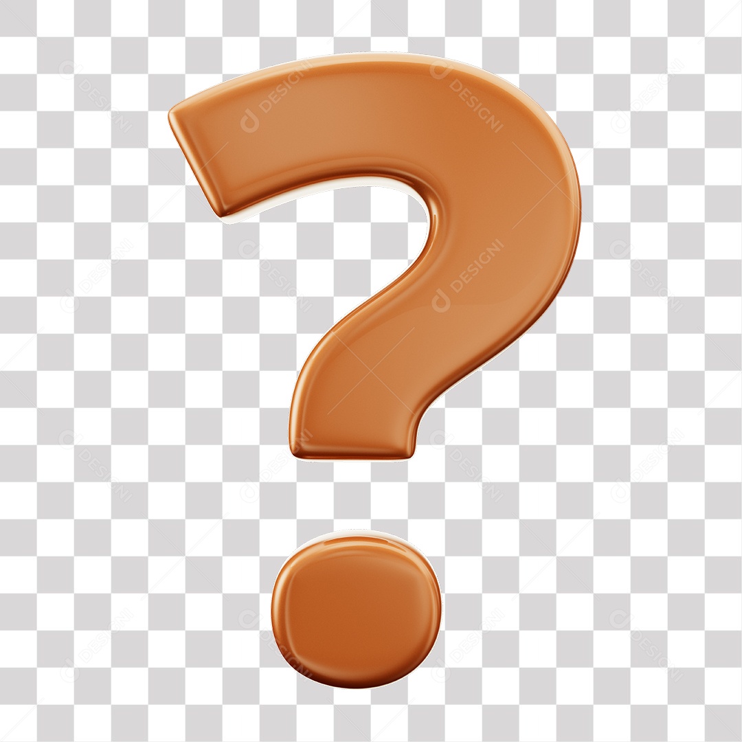 Símbolo de ponto de interrogação marom Elemento 3D para Composição PNG Transparente