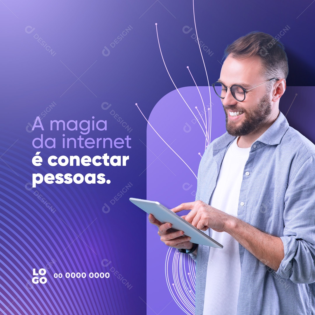Provedor de Internet a Magia da Internet é Conectar Pessoas Social Media PSD Editável