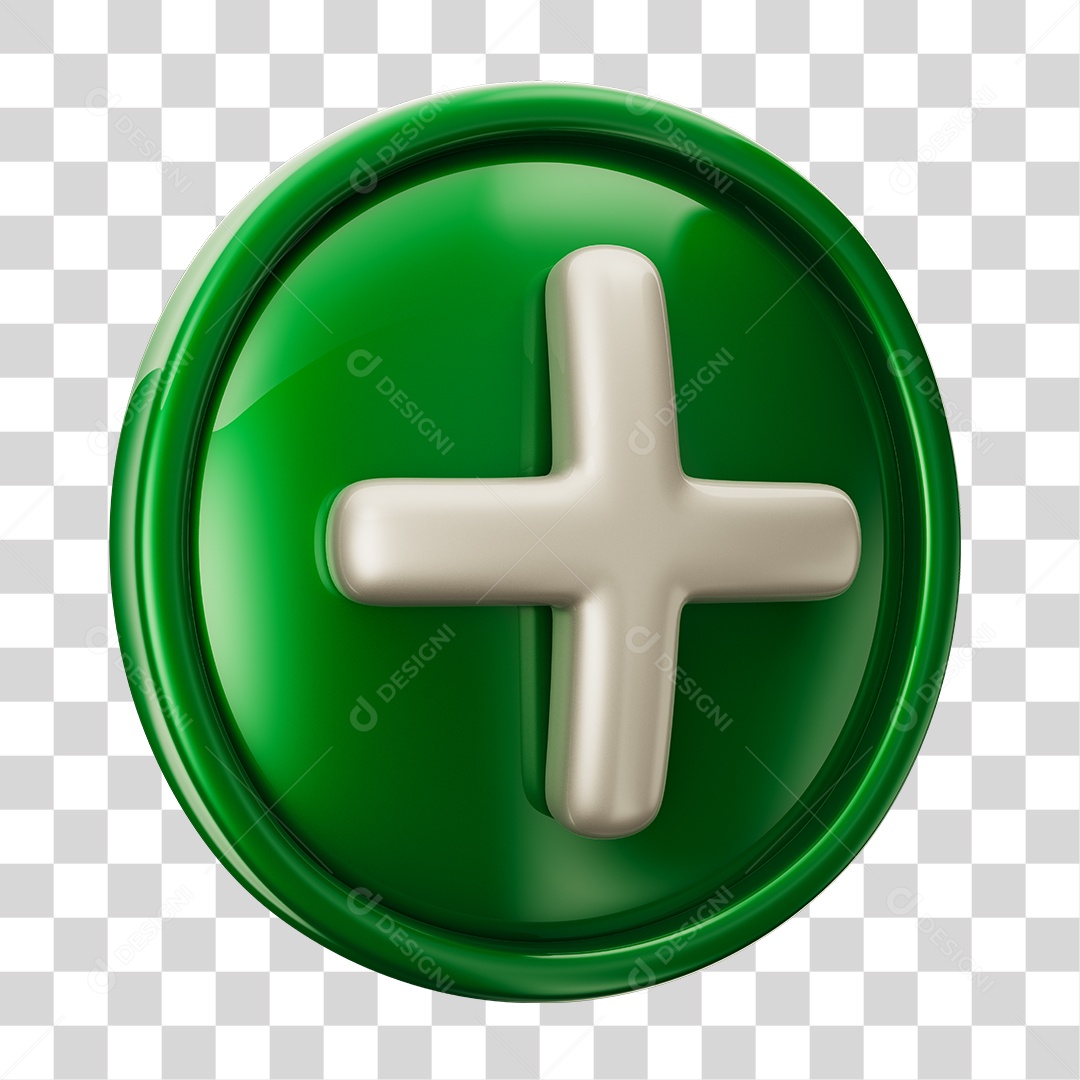 Sinal Mais em Base Circular Verde Elemento 3D PNG Transparente