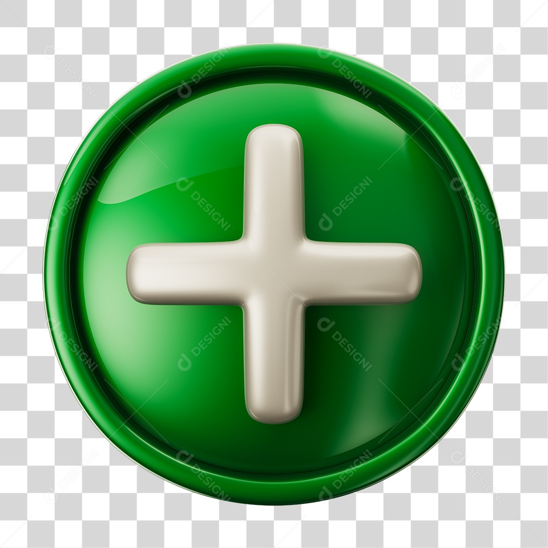 Sinal Mais em Base Circular Verde Elemento 3D PNG Transparente