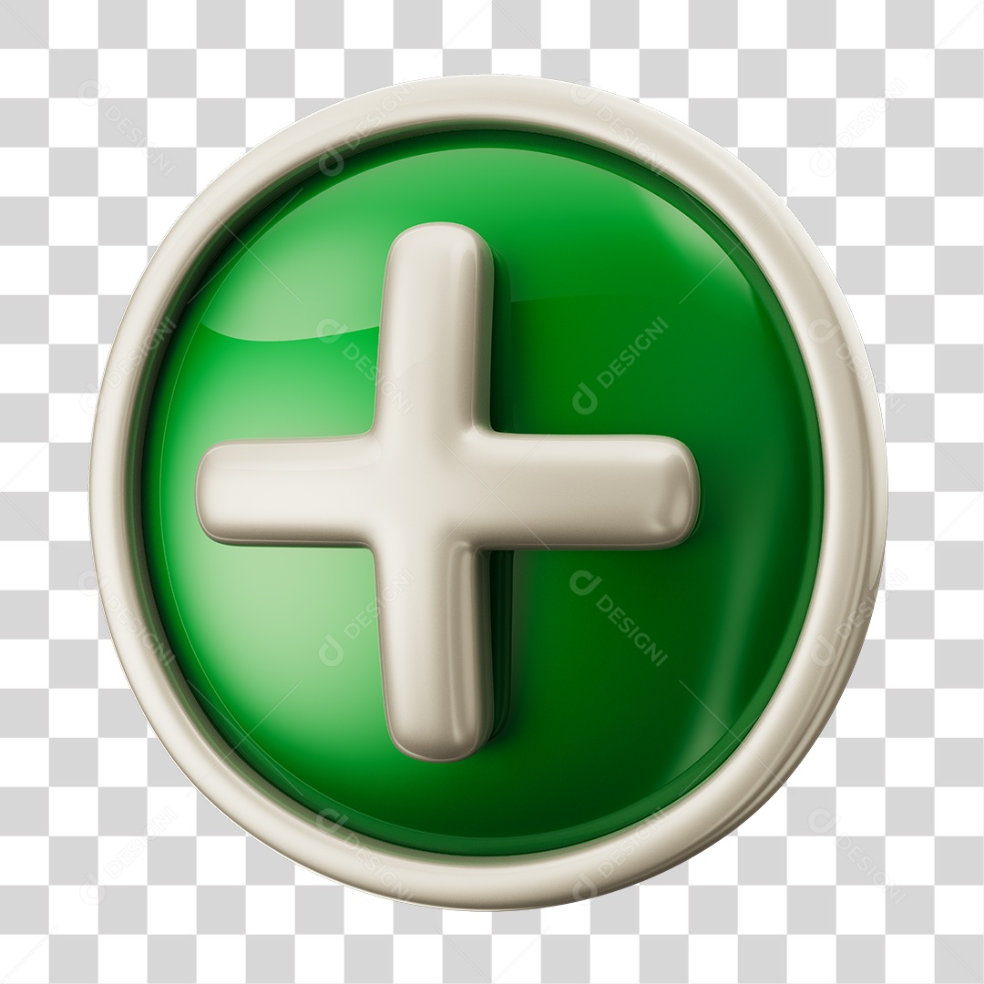 Sinal Mais em Base Circular Verde Com Borda Branca  Elemento 3D PNG Transparente