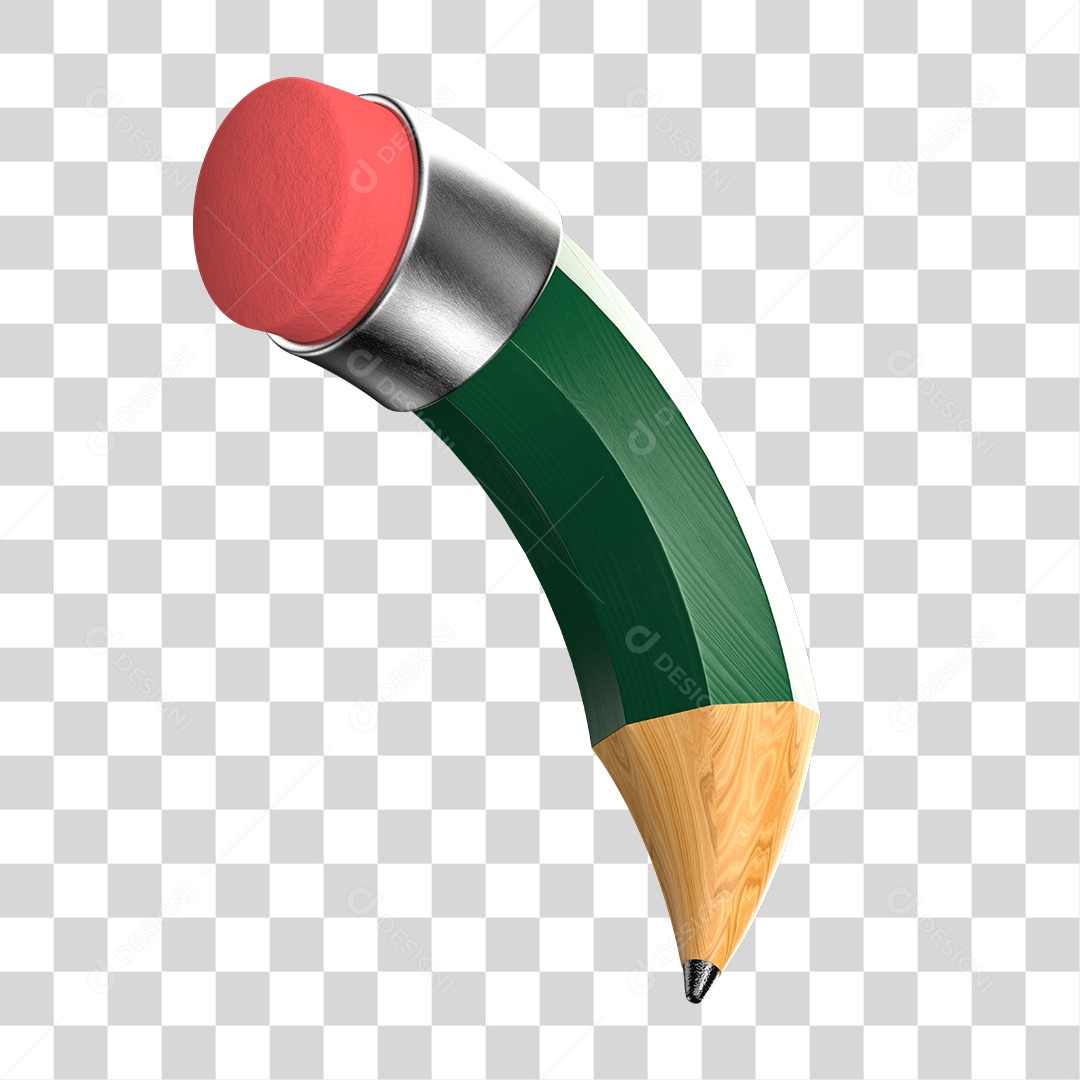 Elemento 3D Lápis Verde PNG Transparente