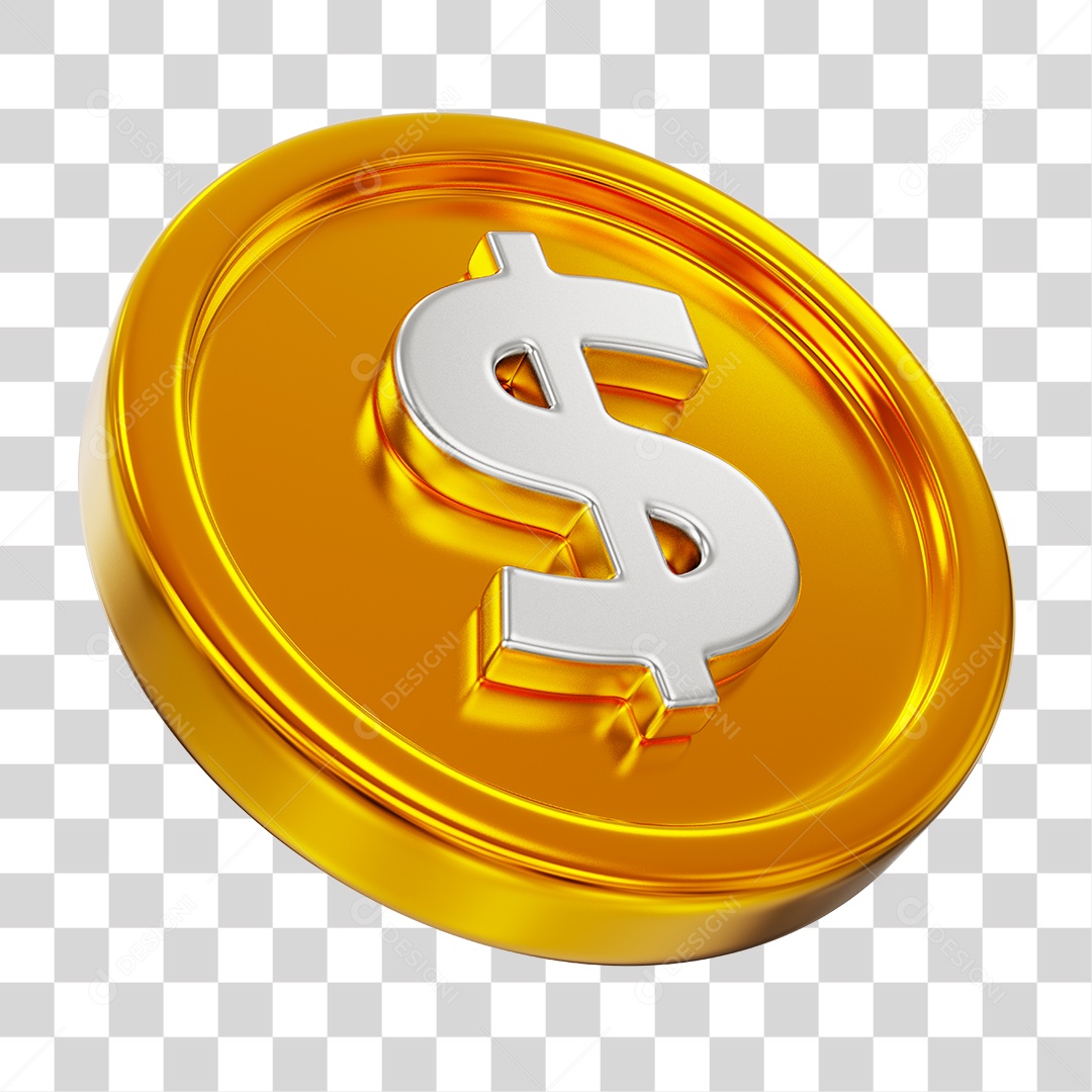 Moeda Dourada Cifrão Elemento 3D PNG Transparente