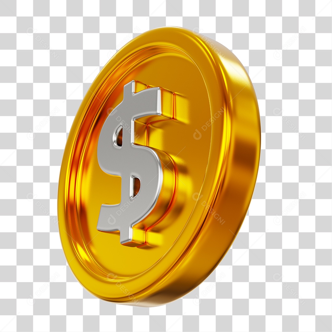 Moeda Dourada Cifrão Elemento 3D PNG Transparente