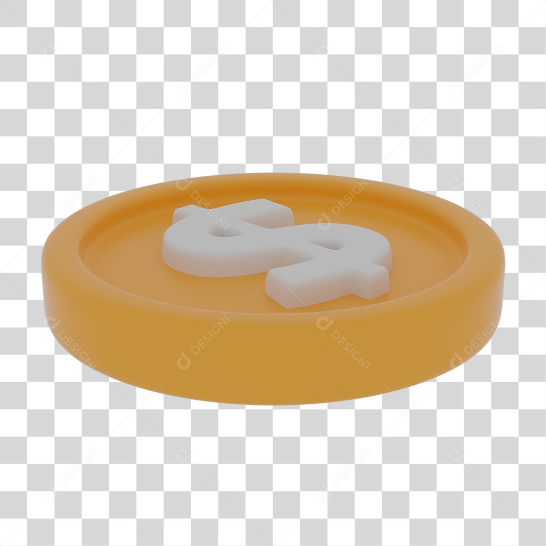 Moeda Dourada Cifrão Elemento 3D PNG Transparente