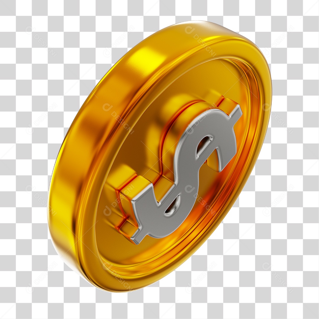 Moeda Dourada Cifrão Elemento 3D PNG Transparente