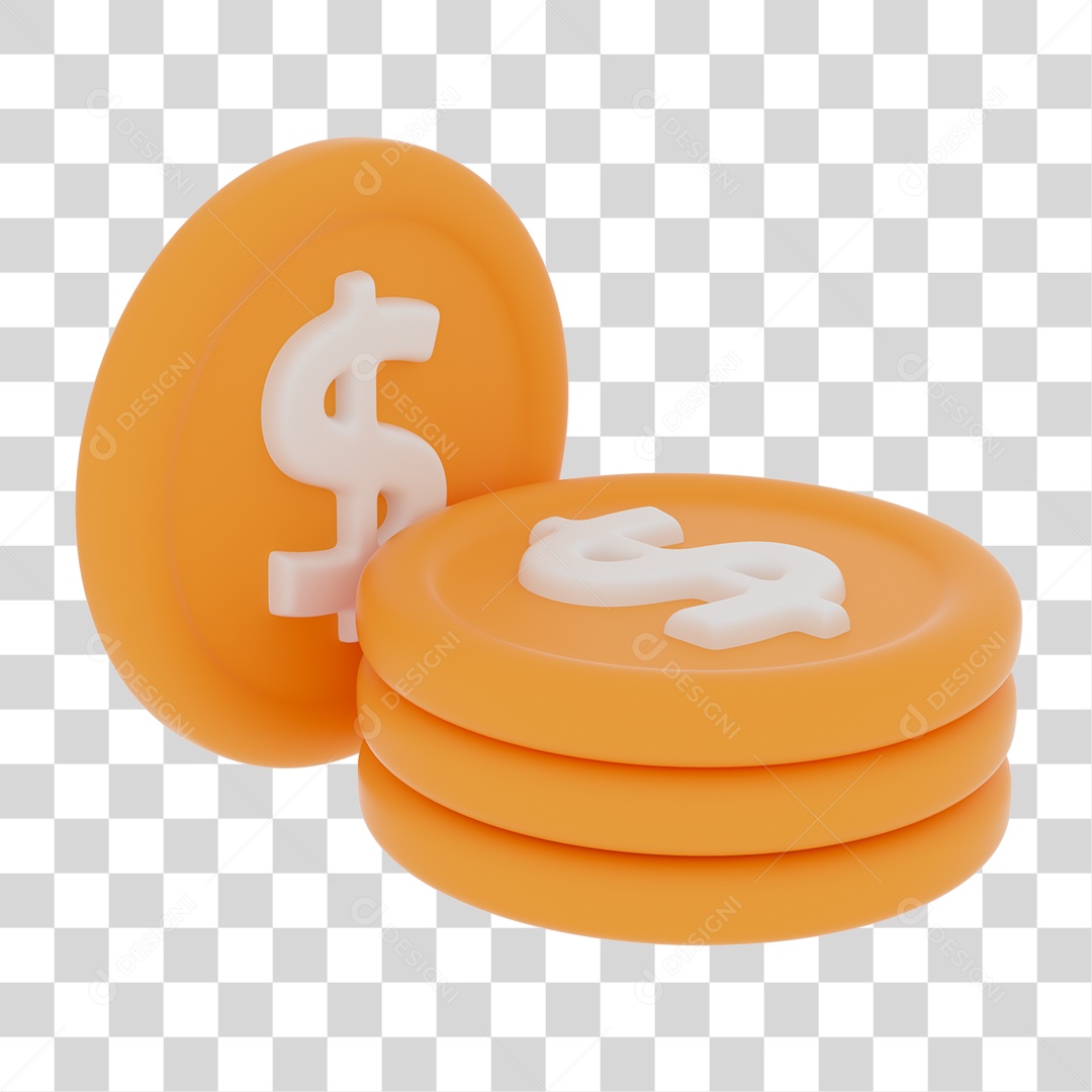 Moedas Dourada Cifrão Elemento 3D PNG Transparente