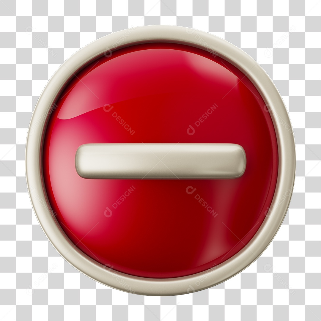Sinal Negativo em Base Circular Vermelho Elemento 3D Para Composição PNG Transparente