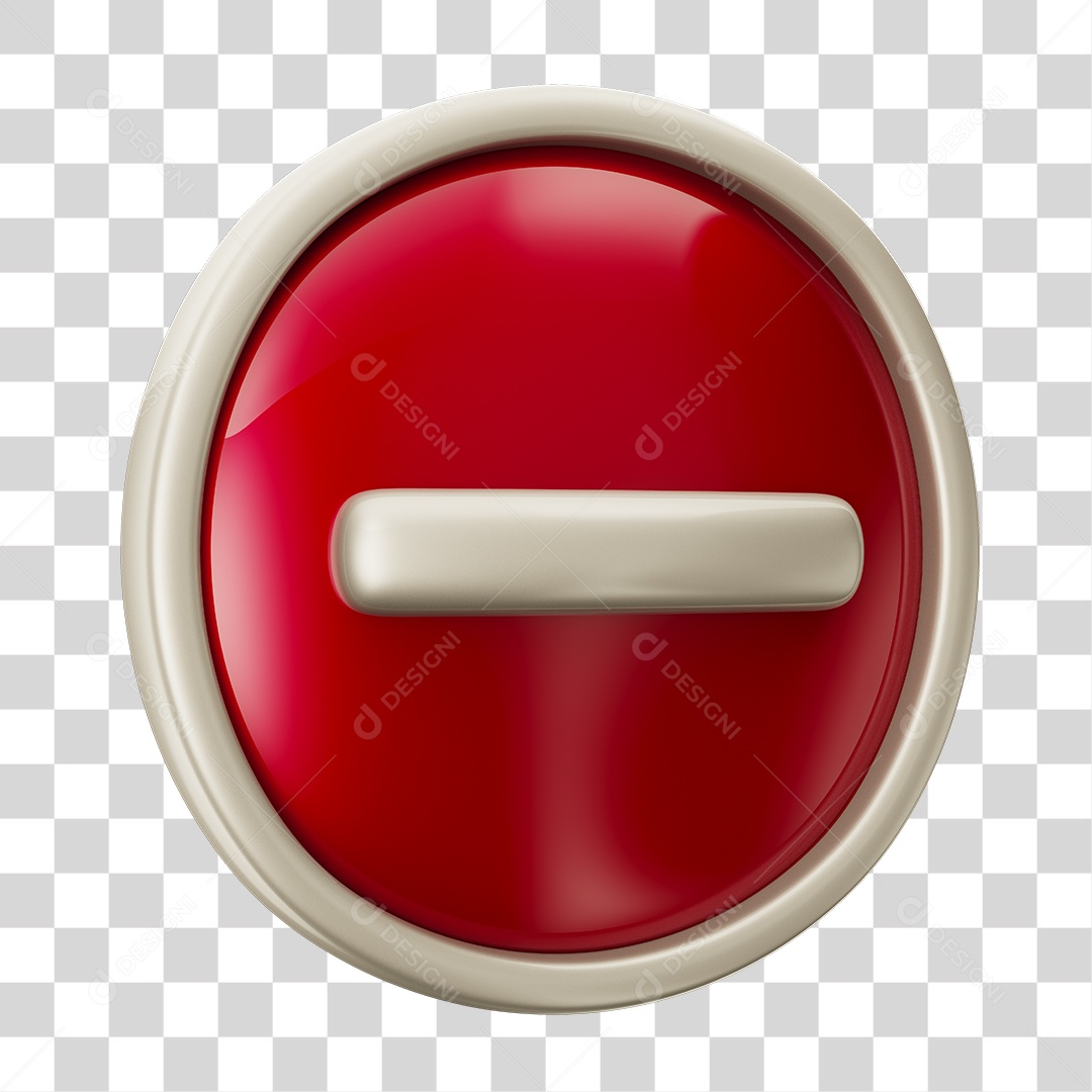 Sinal Negativo em Base Circular Vermelho Com Borda Branca Elemento 3D PNG Transparente