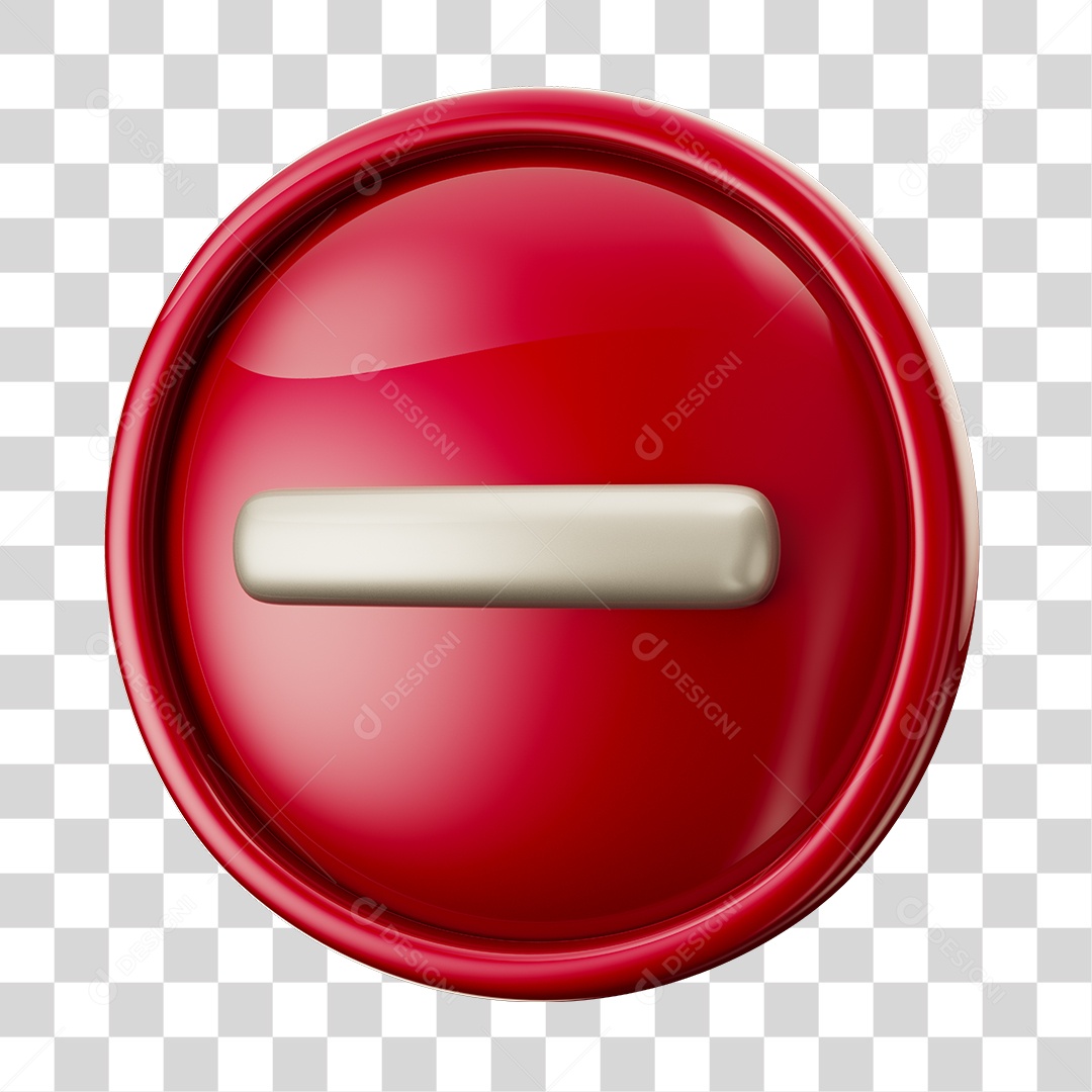 Sinal Negativo em Base Circular Vermelho Elemento 3D Para Composição PNG Transparente