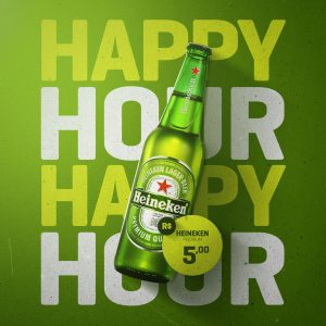 Social Media Bebidas Cerveja Heineken Gelada Happy Hour PSD Editável