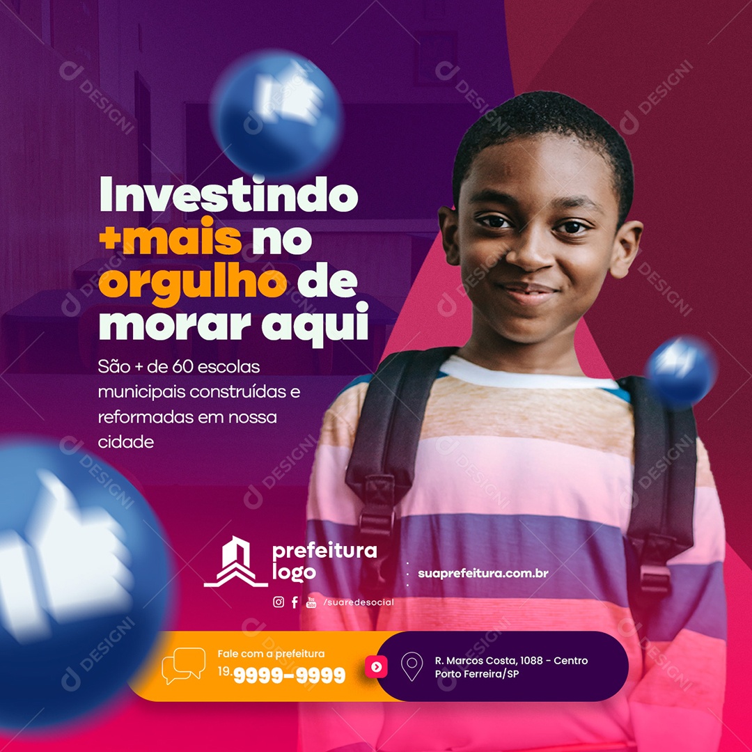 Investindo mais no Orgulho de morar aqui Prefeitura Social Media PSD Editável