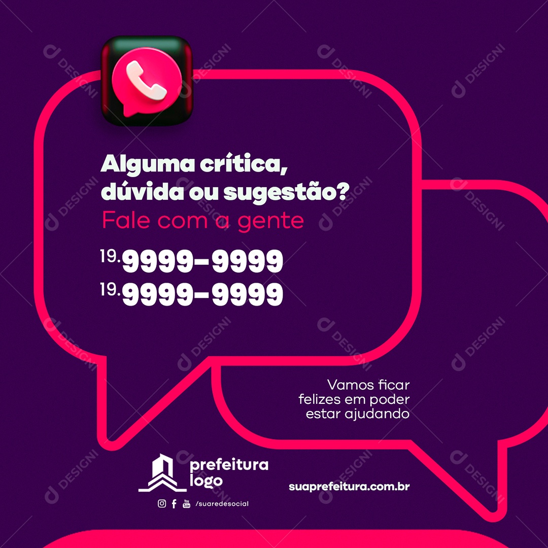 Alguma crítica dúvida ou sugestão Fale com a gente Prefeitura Social Media PSD Editável