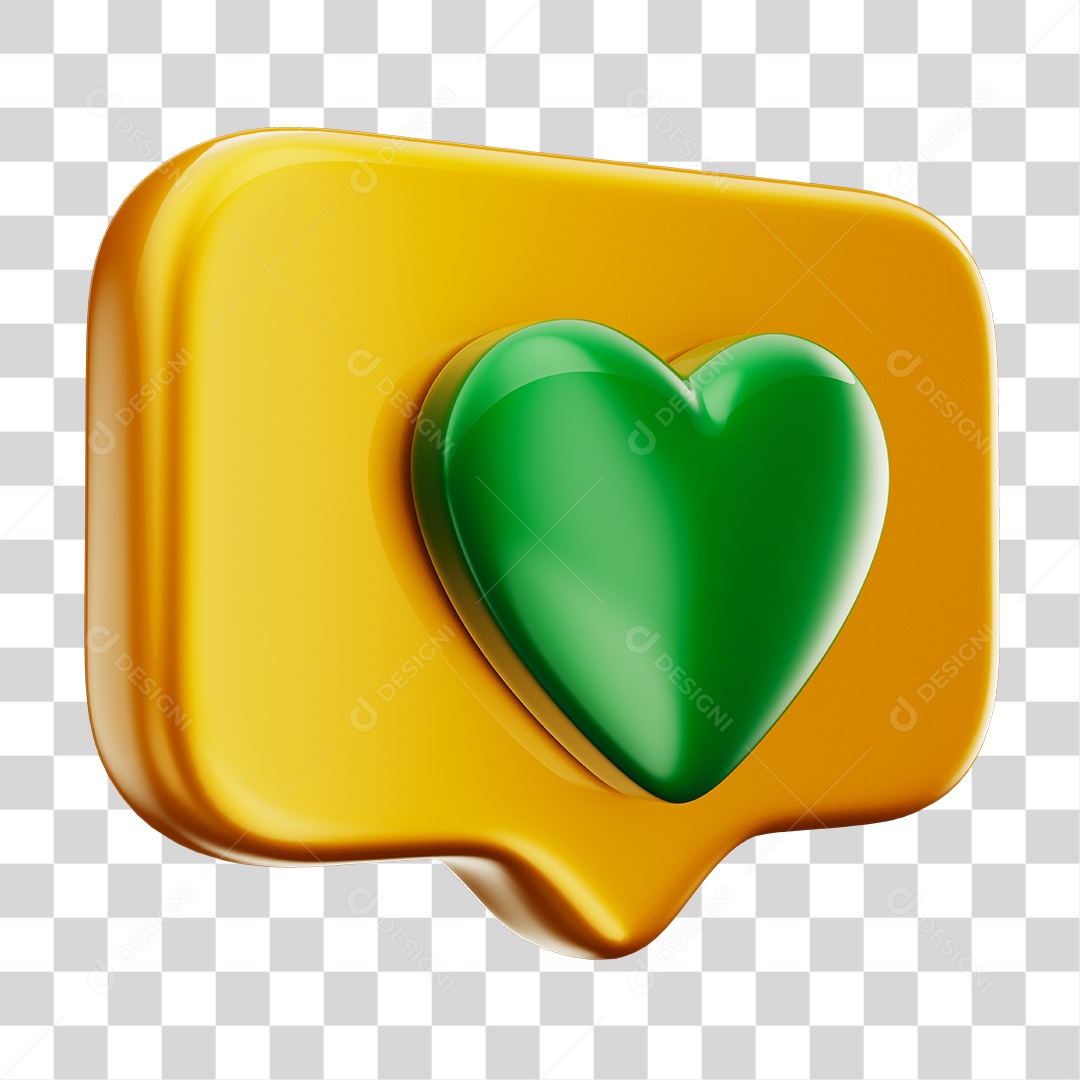 Emoji Amei Coração Cores da Bandeira do Brasil Independencia 3D Para Composição PNG Transparente