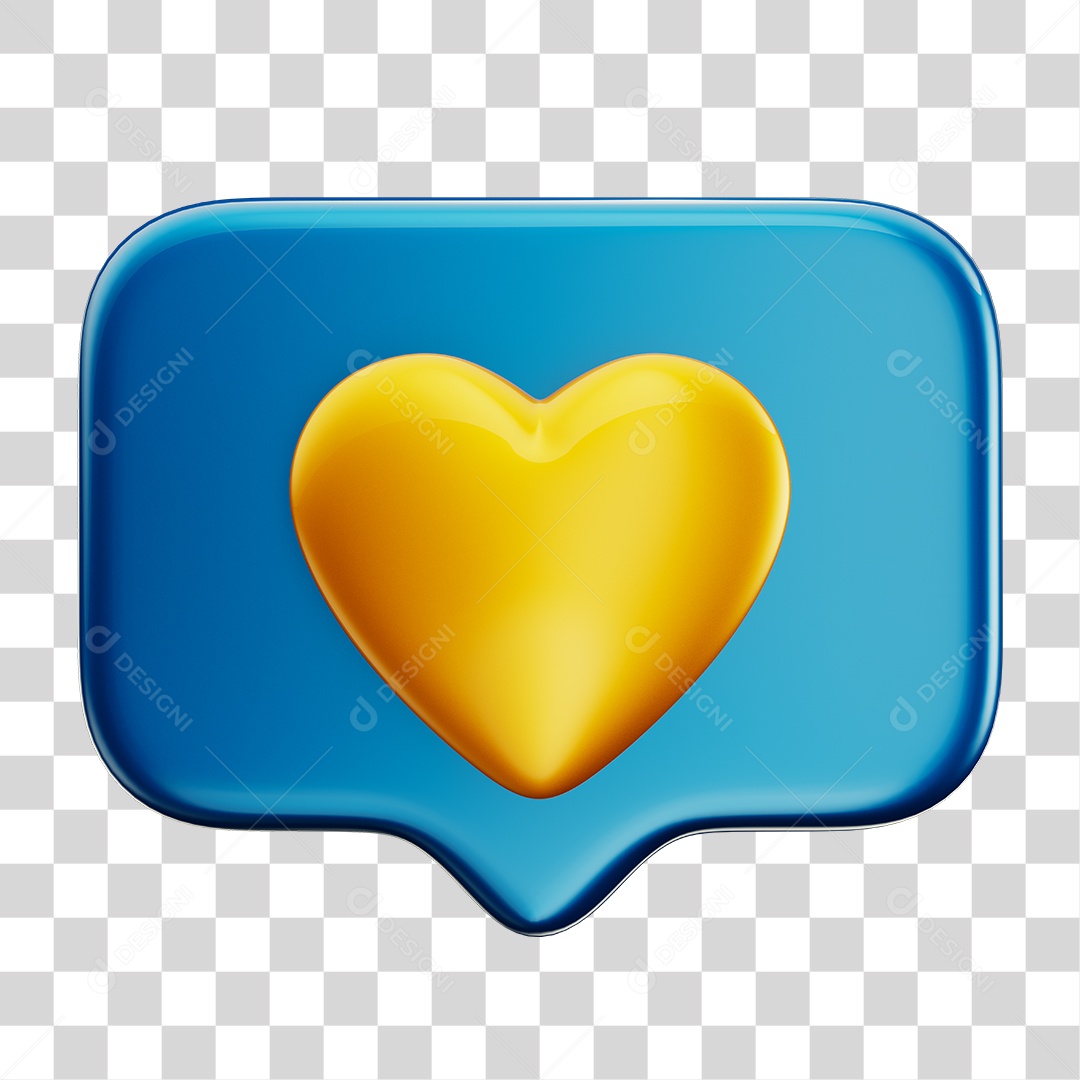 Emoji Amei Coração 3D Cores da Bandeira do Brasil Azul e Amarelo PNG Transparente