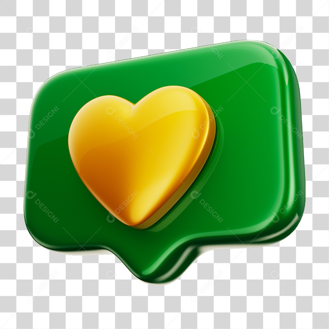 Emoji Amei Coração 3D Cores da Bandeira do Brasil Verde e Amarelo PNG Transparente