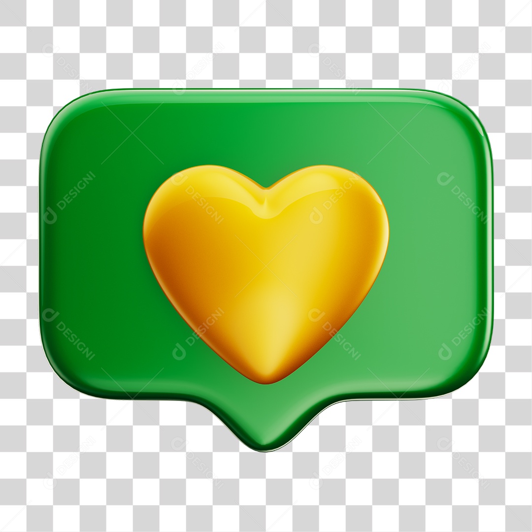 Emoji Amei Coração 3D Cores da Bandeira do Brasil Verde e Amarelo PNG Transparente