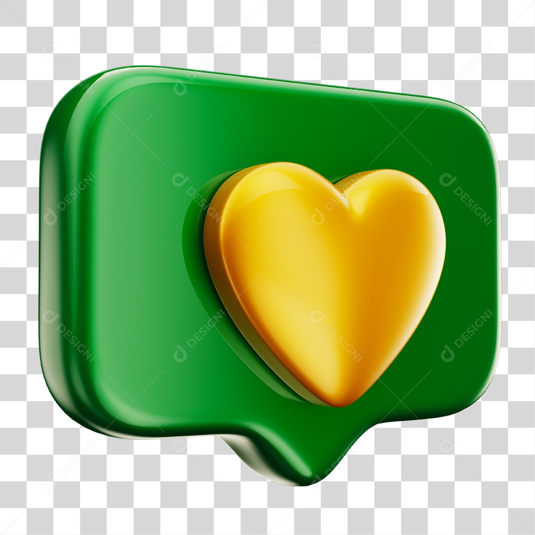 Emoji Amei Coração 3D Cores da Bandeira do Brasil Verde e Amarelo PNG Transparente