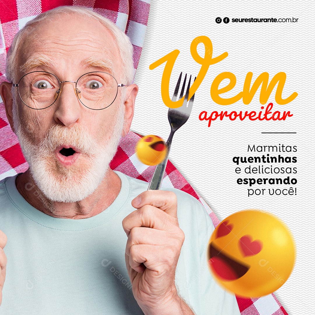 Vem aproveitar Marmitas quentinhas e deliciosas Marmitaria Social Media PSD Editável