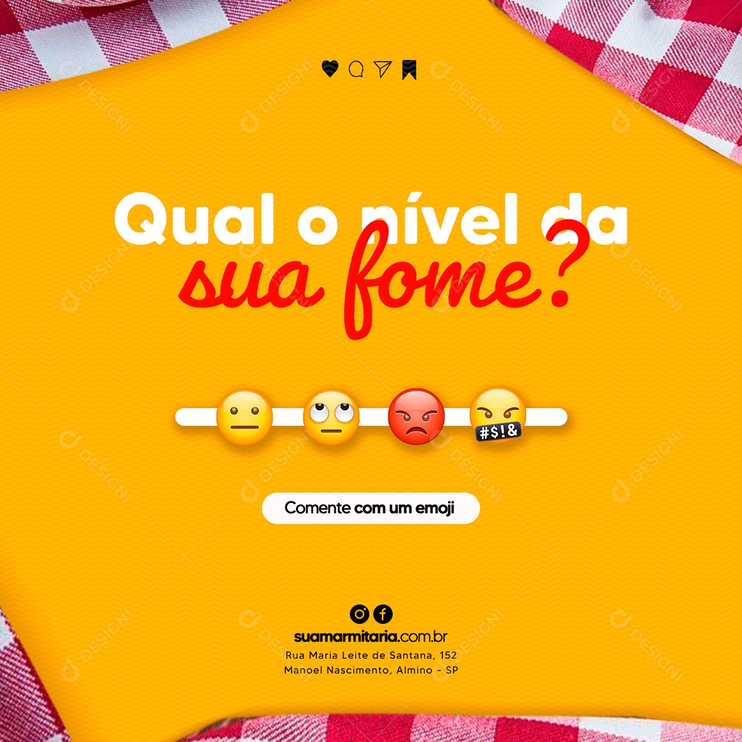 Qual nível da sua fome Marmitaria Social Media PSD Editável