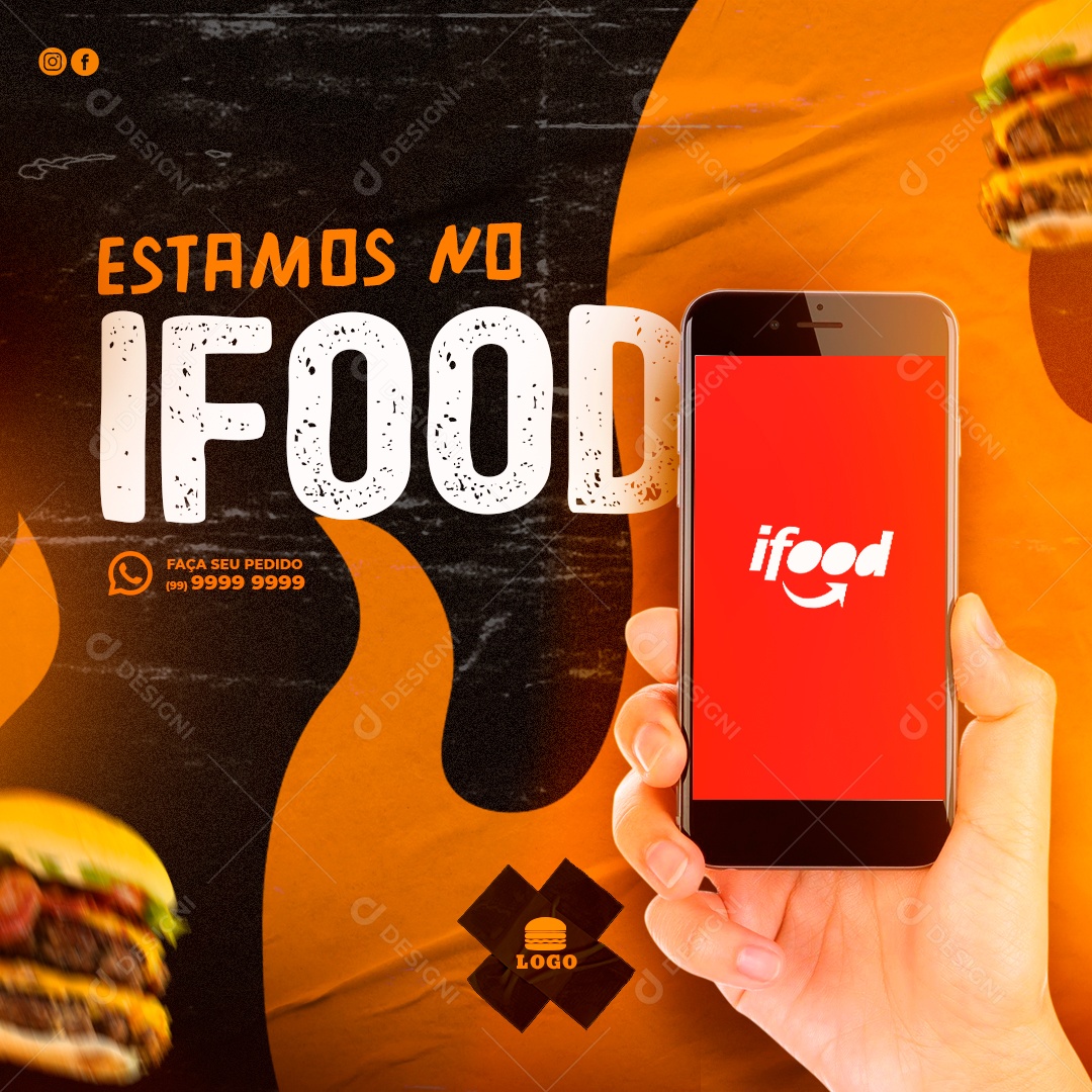 Estamos No Ifood Chama No Delivery Social Media PSD Editável