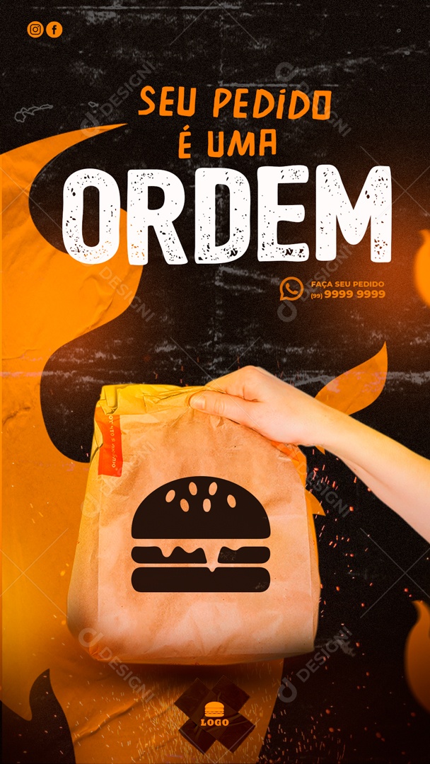 Seu Pedido é Uma Ordem Hamburger Delicioso Social Media PSD Editável