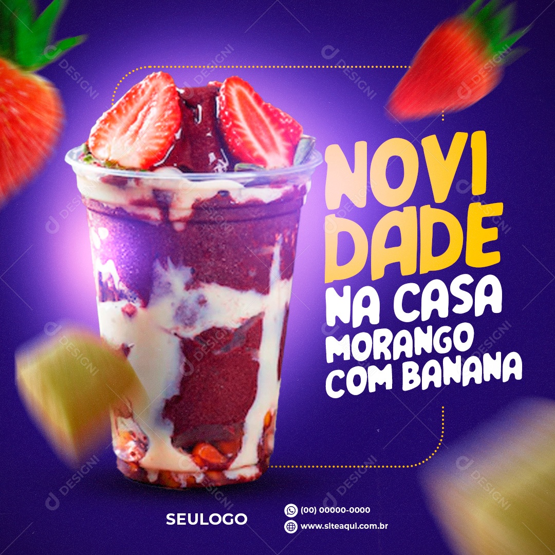 Novidade Da Casa Açaí Com Morango e Banana Social Media PSD Editável