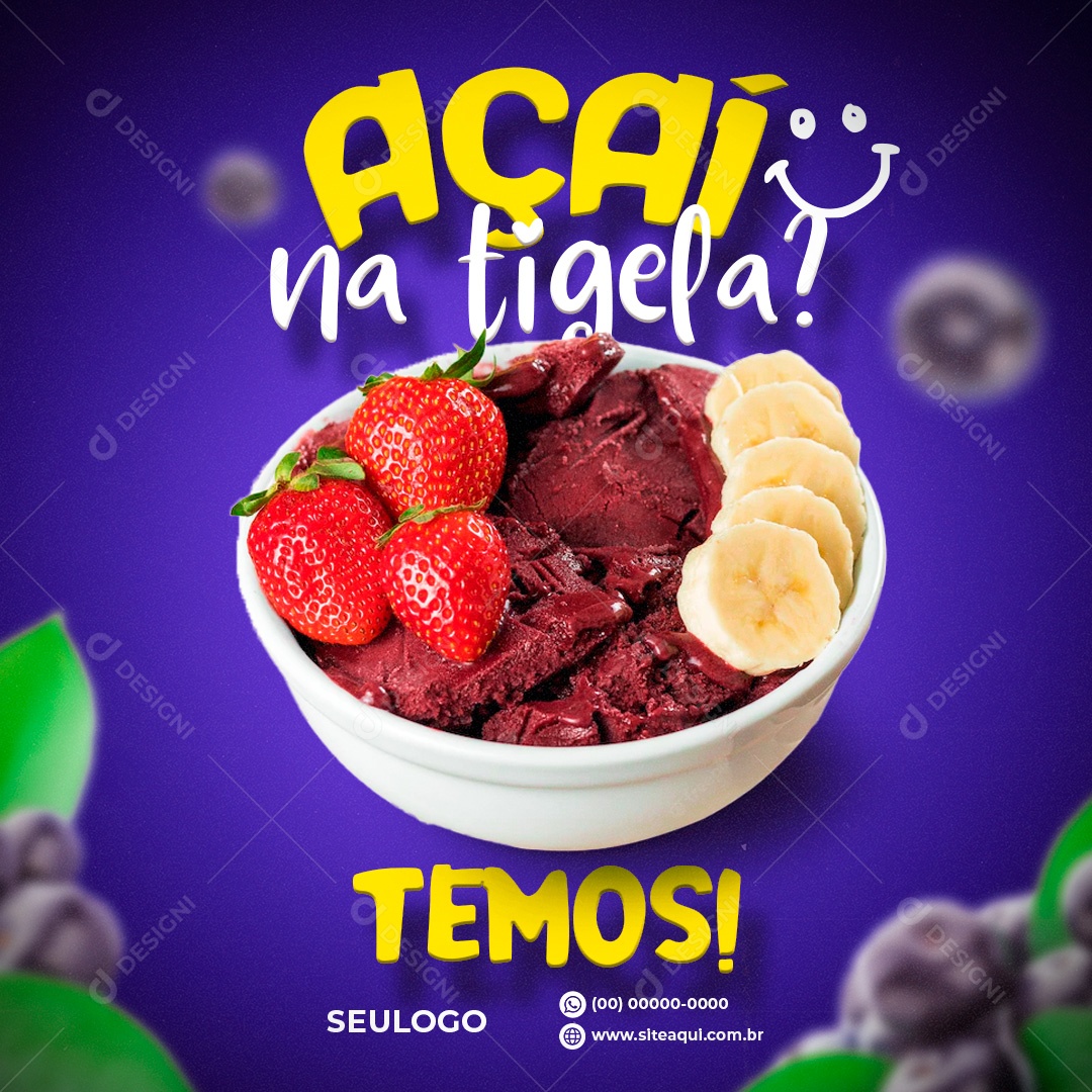 Açaí Na Tigela Venha Conhecer Nossas Delicias Social Media PSD Editável