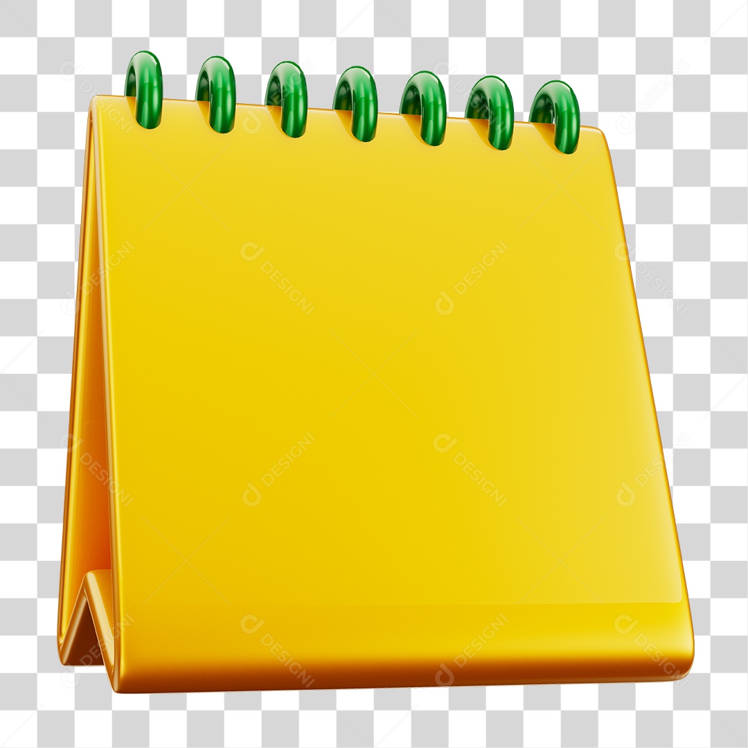Calendário Verde e Amarelo Cores da Bandeira Brasileira Elemento 3D Para Composição PNG Transparente