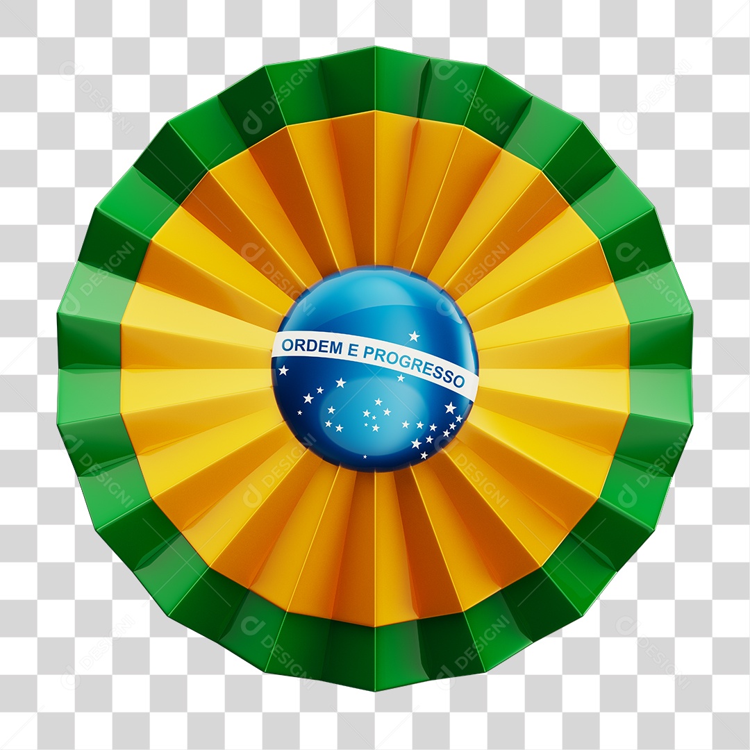 Roseta Com Cores da Bandeira Brasileira Elemento 3D PNG Transparente