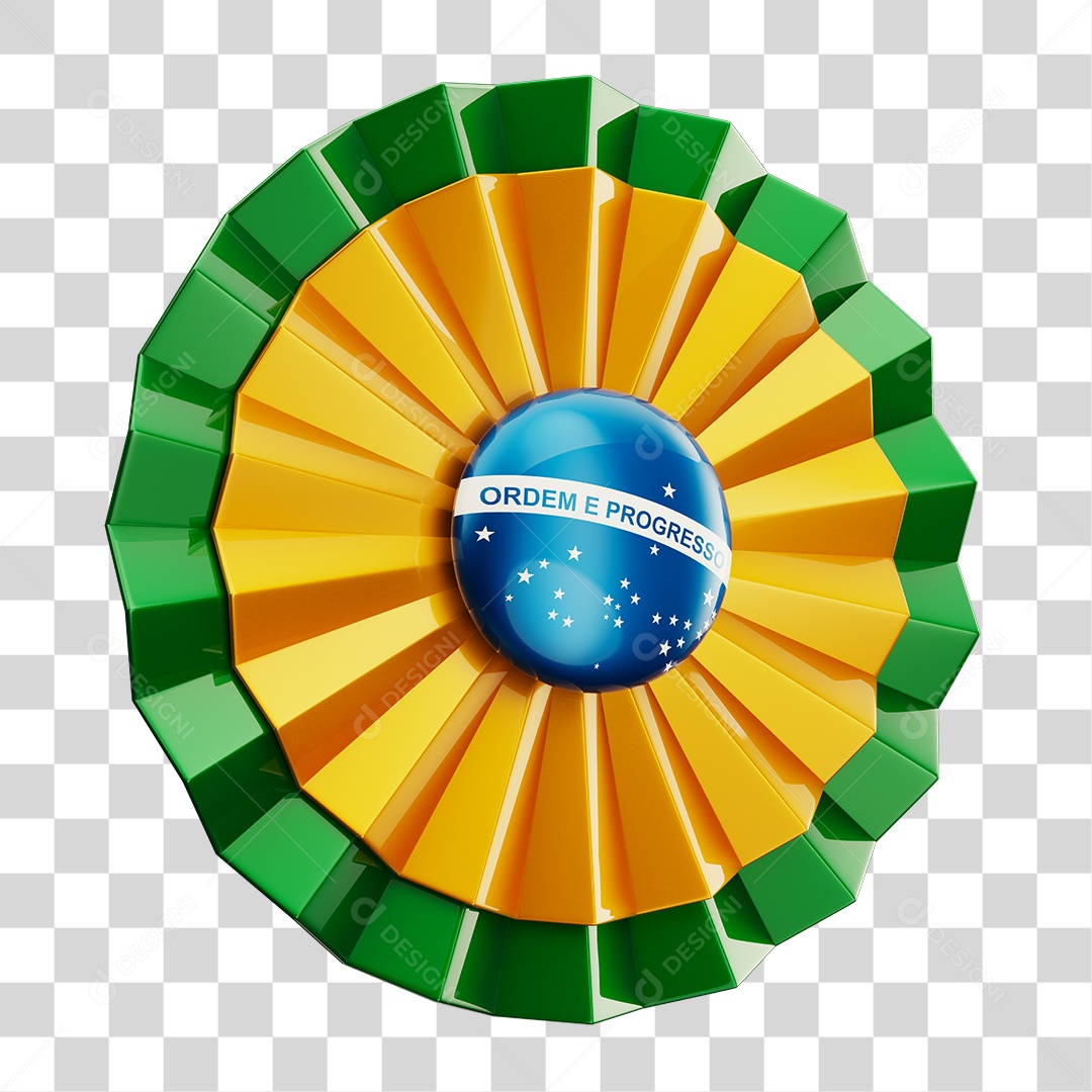 Roseta Com Cores da Bandeira Brasileira Elemento 3D PNG Transparente