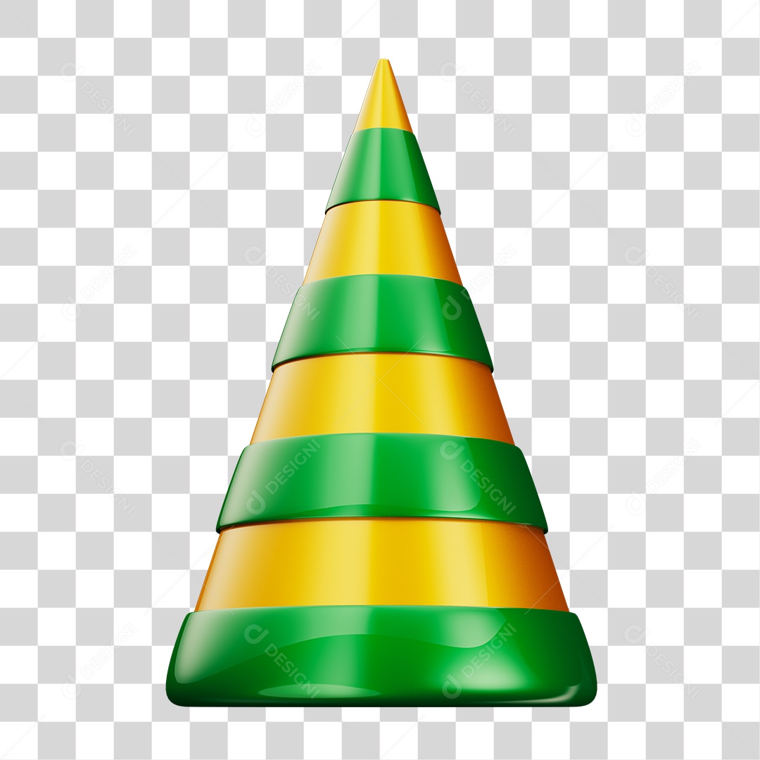 Chapéu de Festa Com às Cores da Bandeira Brasileira Verde Amarelo Elemento 3D PNG Transparente