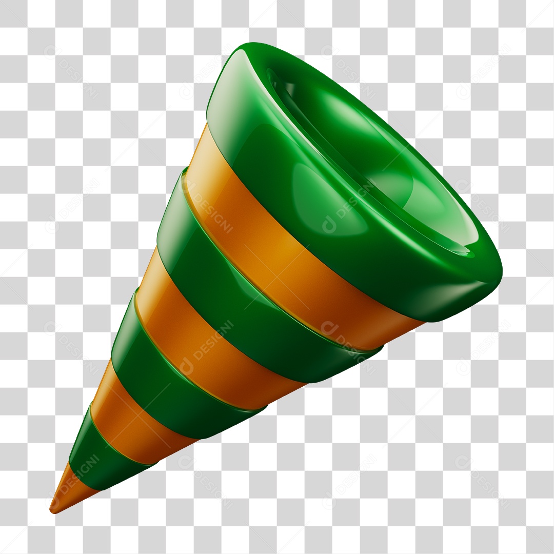 Chapéu de Festa Com às Cores da Bandeira Brasileira Verde Amarelo Elemento 3D PNG Transparente