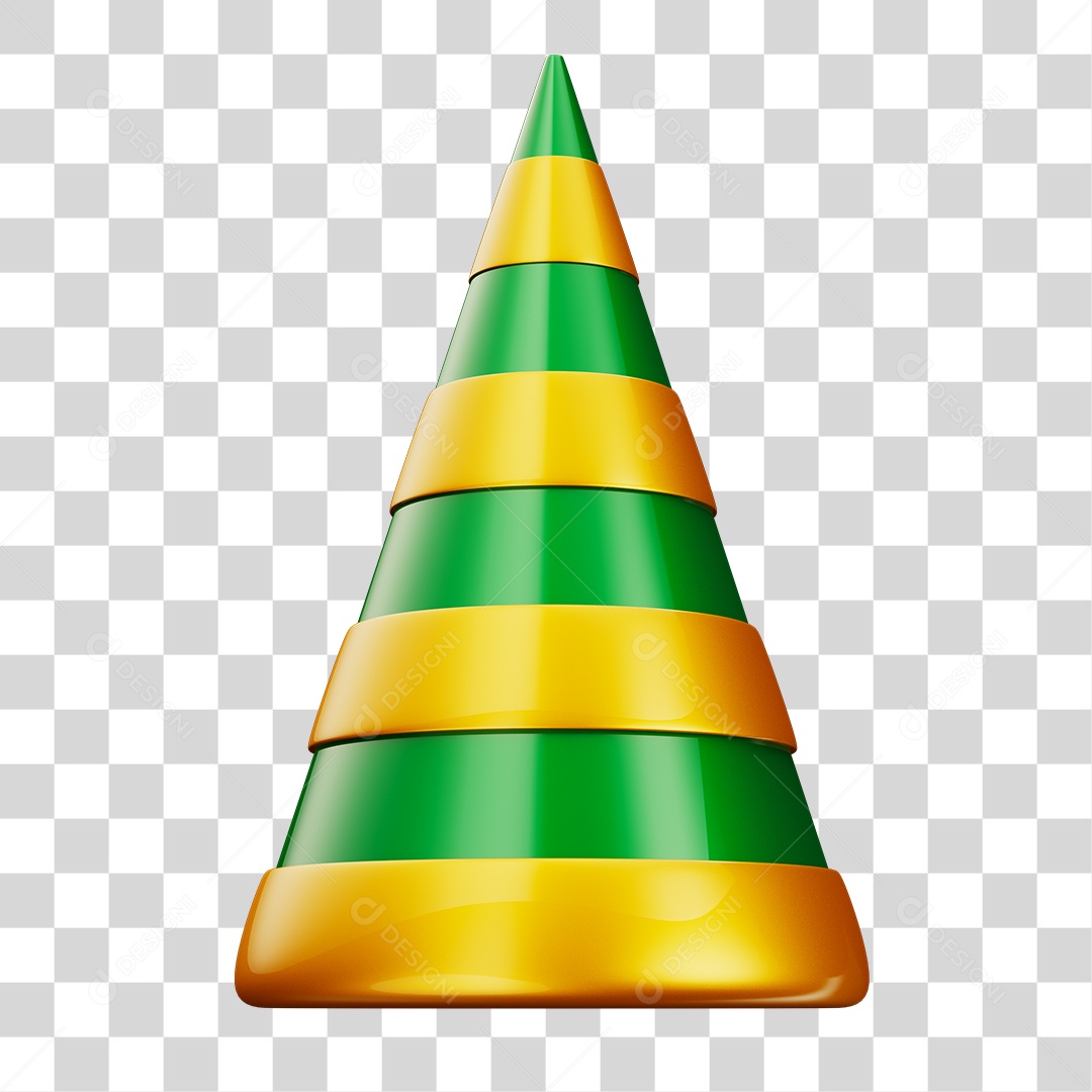 Chapéu de Festa Com às Cores da Bandeira Brasileira Verde Amarelo Elemento 3D PNG Transparente