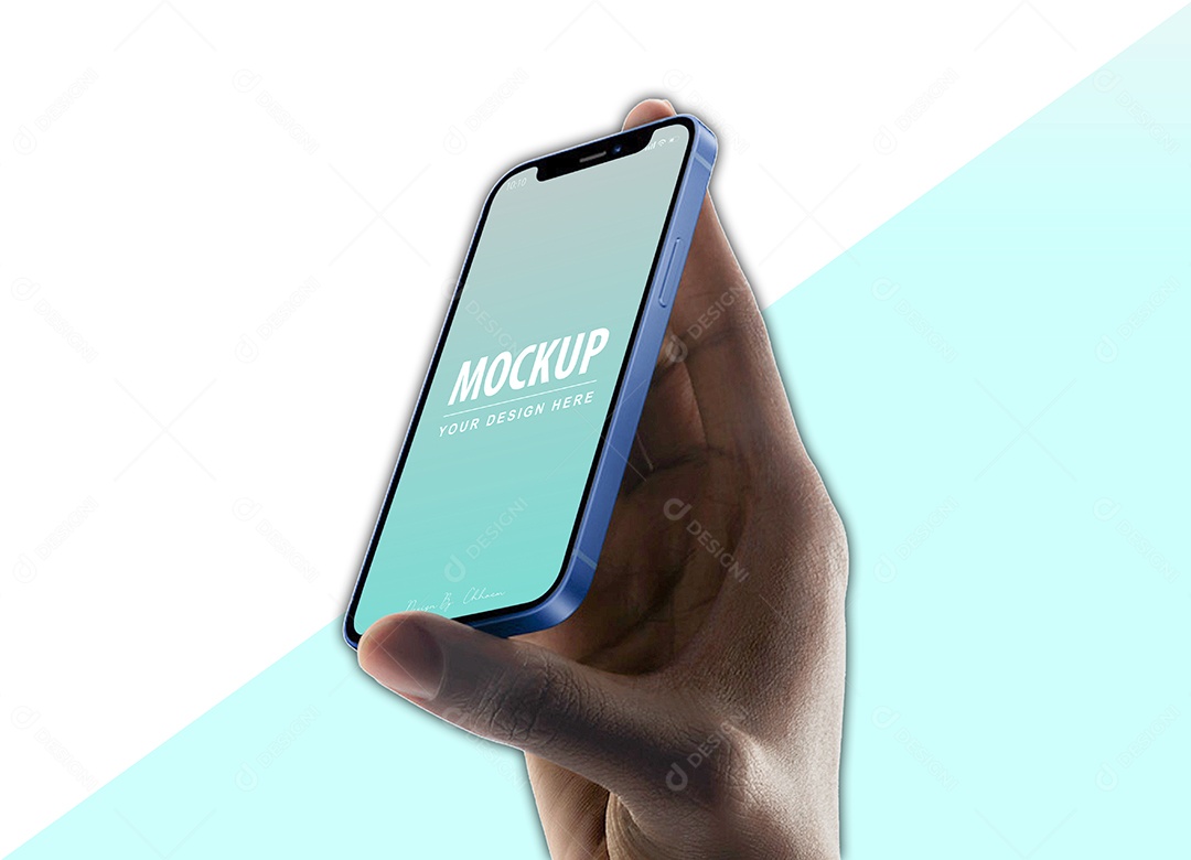 Mockup de IPhone 12 na mão PSD Editável