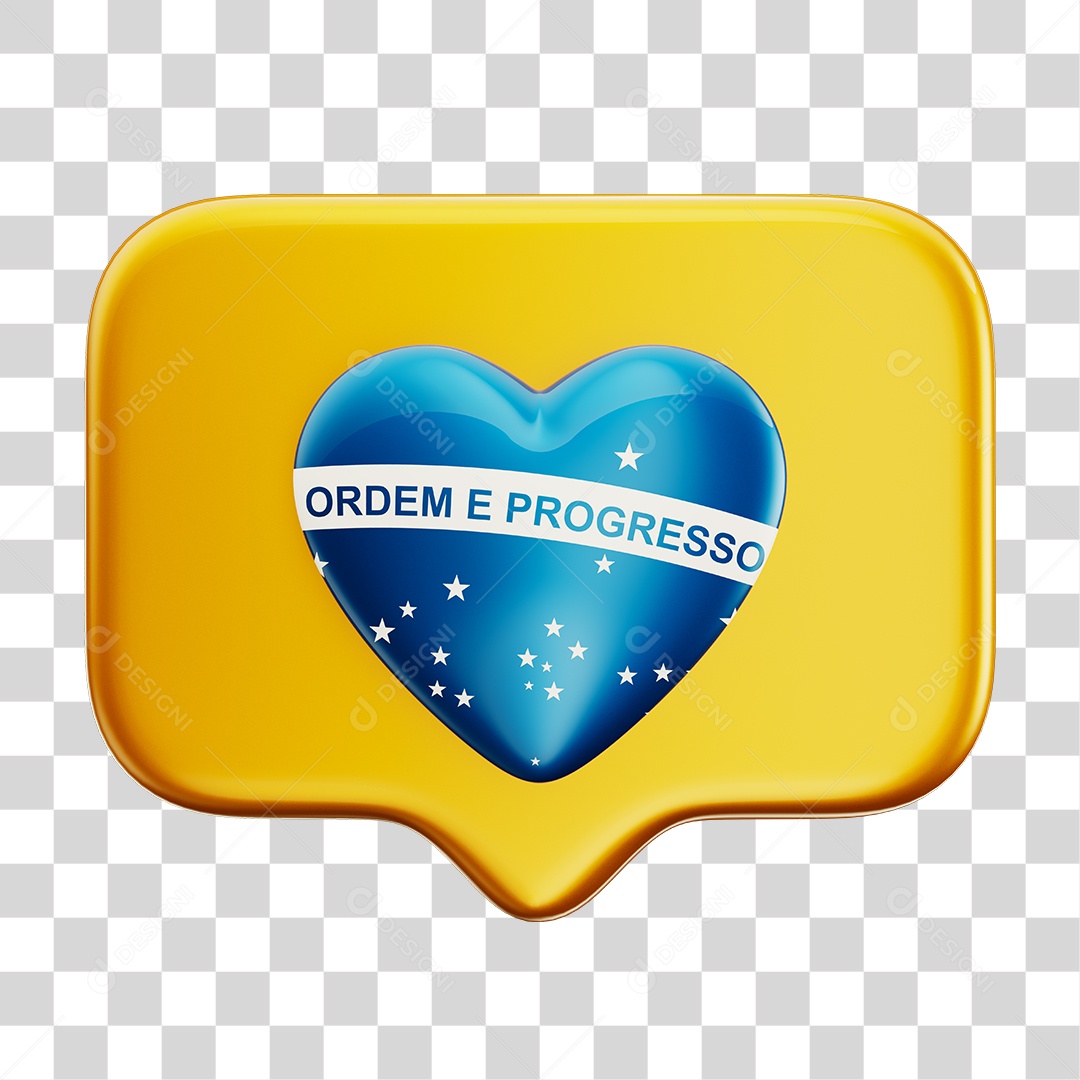 Emoji Amei Coração 3D Cores da Bandeira do Brasil Azul e Amarelo PNG Transparente