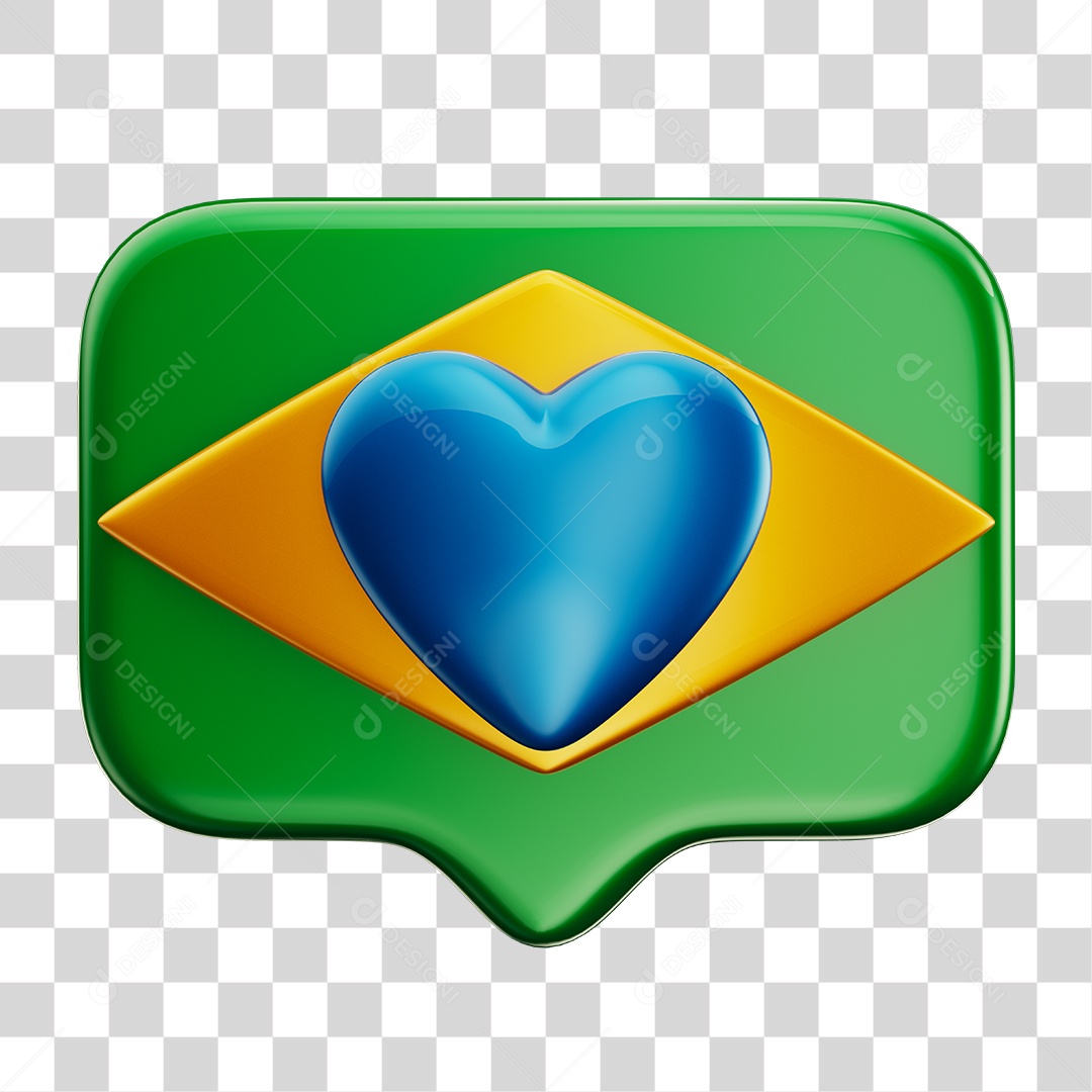 Emoji Amei Coração 3D Cores da Bandeira do Brasil Verde e Amarelo PNG Transparente