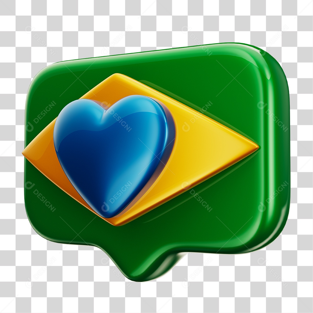 Emoji Amei Coração 3D Cores da Bandeira do Brasil Verde e Amarelo PNG Transparente