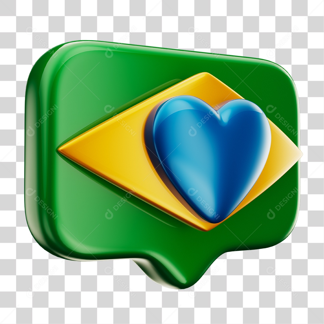 Emoji Amei Coração 3D Cores da Bandeira do Brasil Verde e Amarelo PNG Transparente