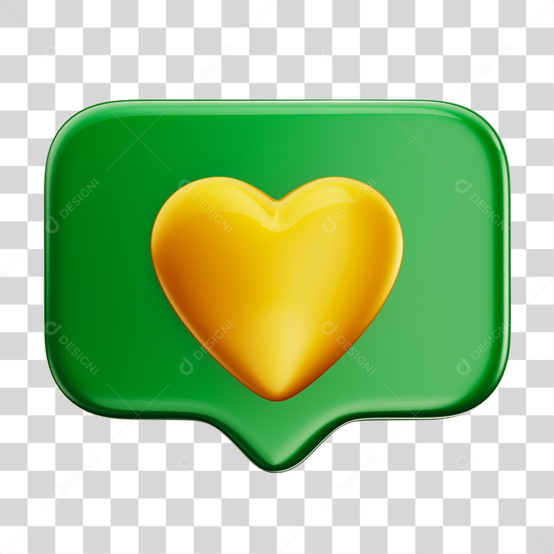 Emoji Amei Coração 3D Cores da Bandeira do Brasil Verde e Amarelo PNG Transparente