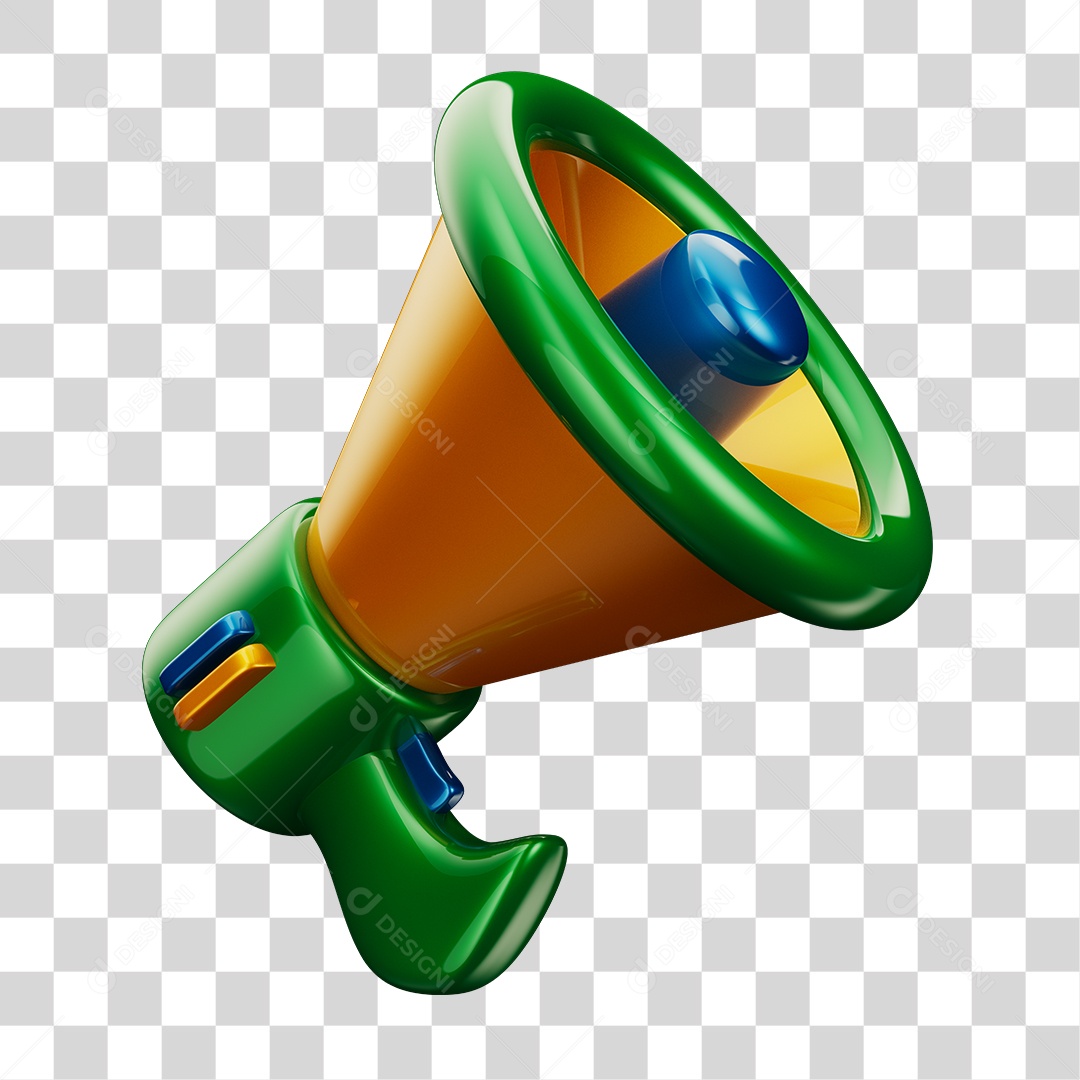 Elemento 3D Megafone Com Cores da Bandeira do Brasil PNG Transparente Sem Fundo