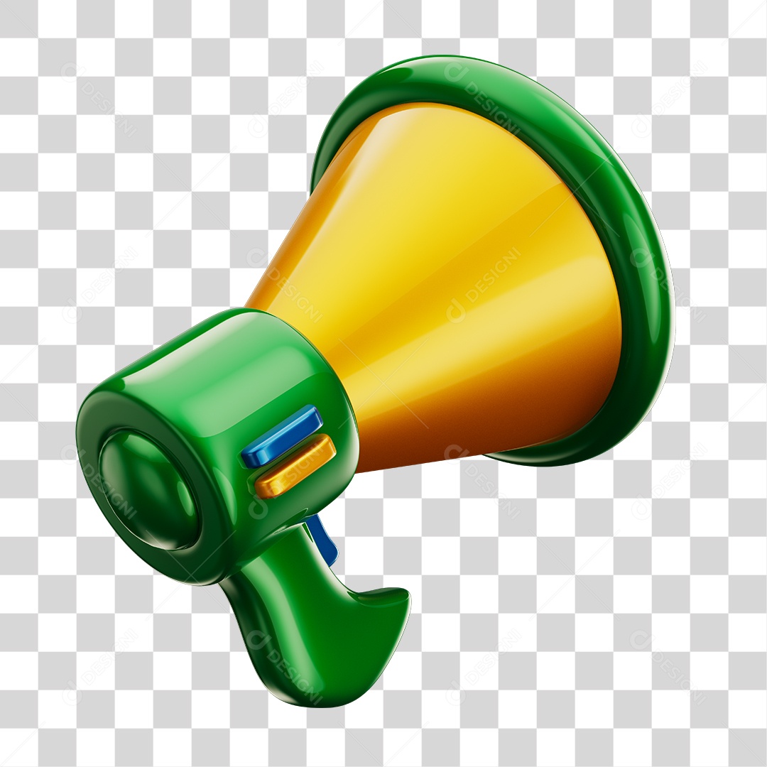 Elemento 3D Megafone Com Cores da Bandeira do Brasil PNG Transparente Sem Fundo