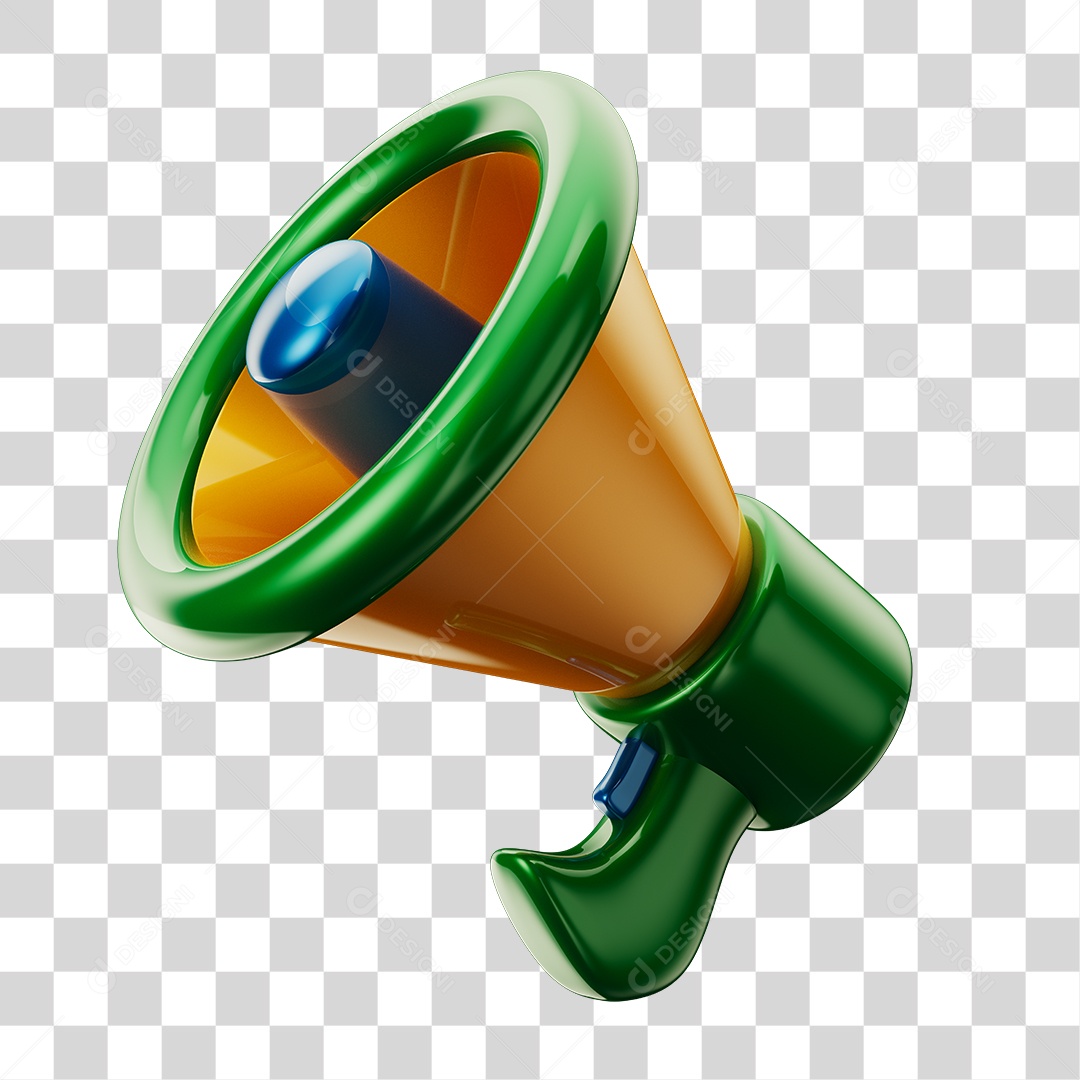 Elemento 3D Megafone Com Cores da Bandeira do Brasil PNG Transparente Sem Fundo