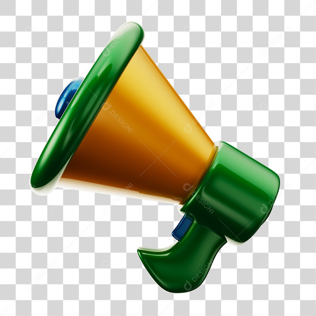 Elemento 3D Megafone Com Cores da Bandeira do Brasil PNG Transparente Sem Fundo