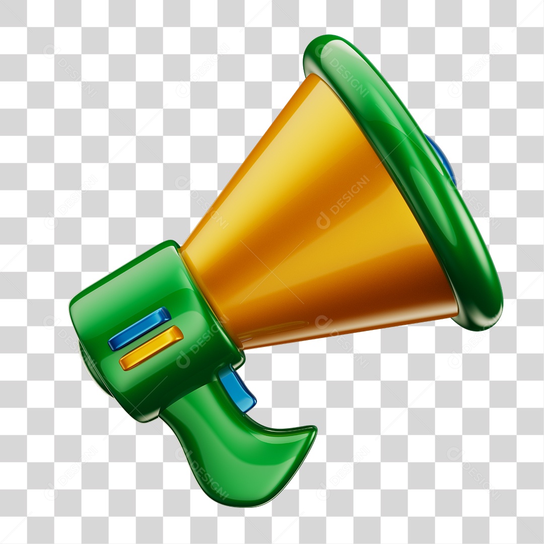 Elemento 3D Megafone Com Cores da Bandeira do Brasil PNG Transparente Sem Fundo