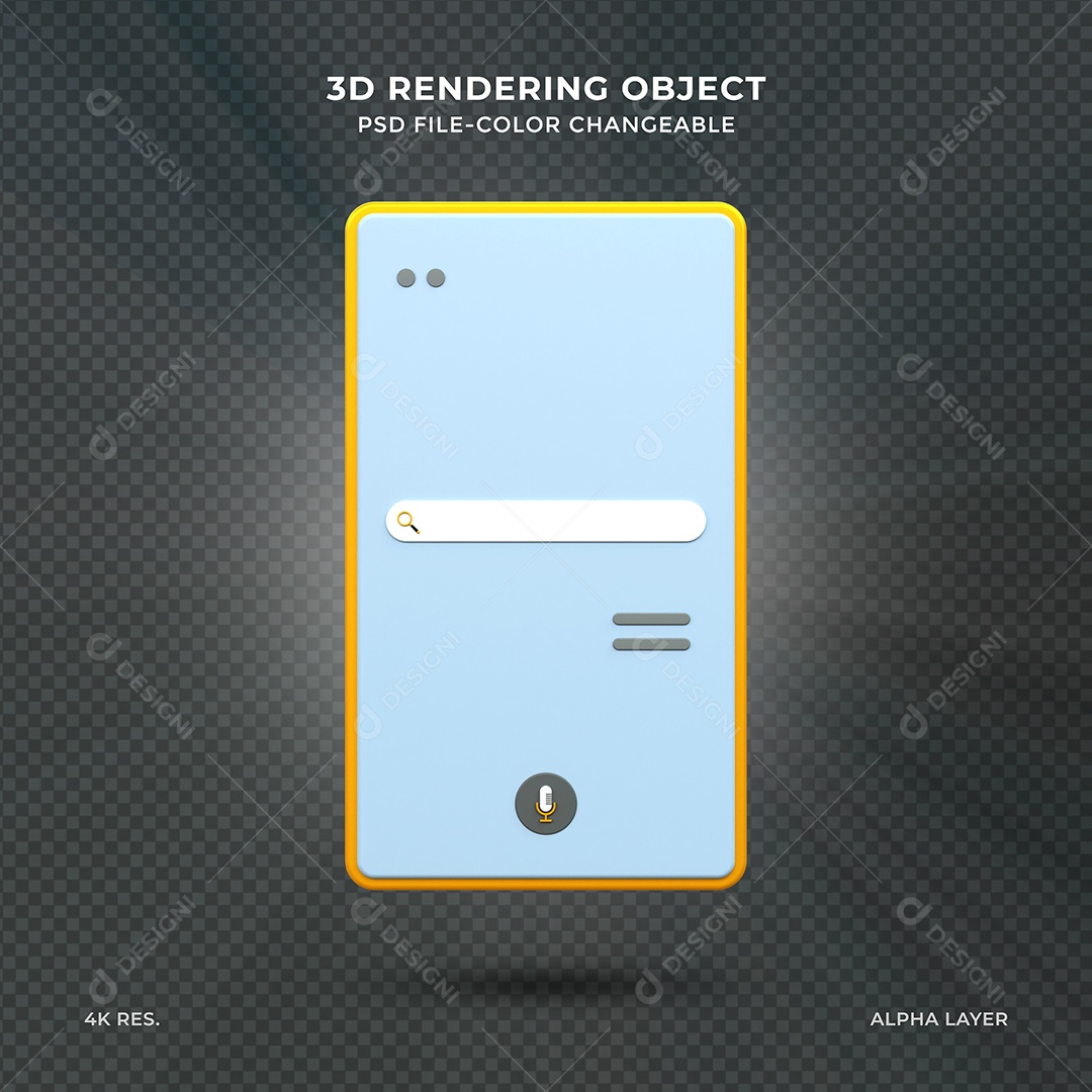 Barra de Pesquisar Navegador amarelo em celular Elemento 3D para Composição PSD