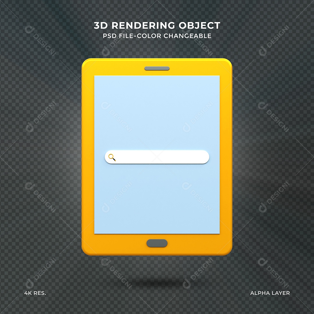 Barra de Pesquisar Navegador amarelo em tablet Elemento 3D para Composição PSD